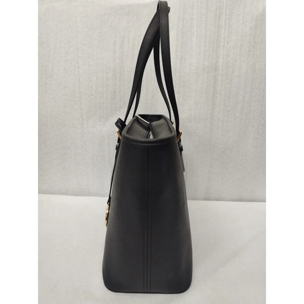 Michael Kors Jet Set Travel Women's Top Zip Black Leather Tote Bag 38F7GTVT3L - Picture 3 of 8